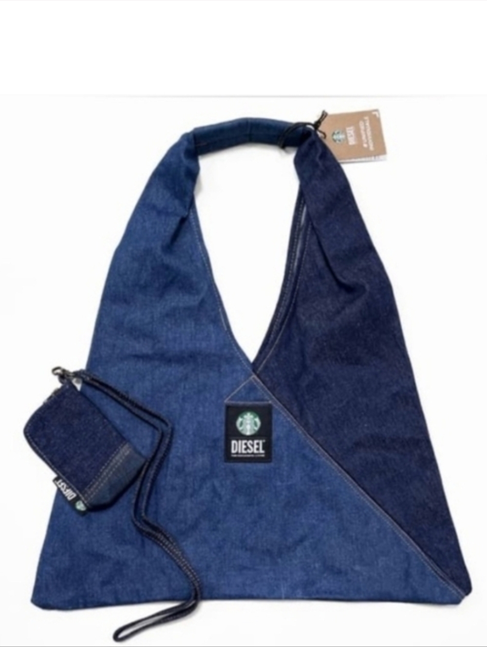 DIESEL Blue Denim Triangle Tote Bag
